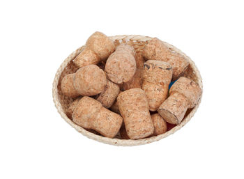 High angle view of bread against white background