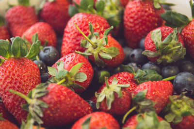 Close-up of strawberries and blueberries