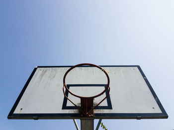 Low angle view of basketball hoop against blue sky