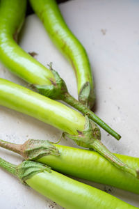 High angle view of green chili pepper on table