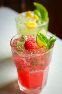 Close-up of drinks on table