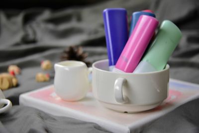 Close-up of tea cup on table