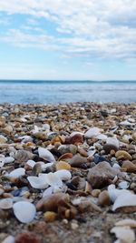 Rocks on beach against sky