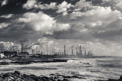 Panoramic view of pier on sea against sky