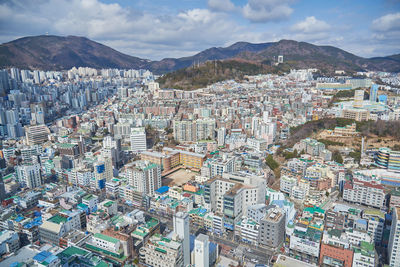 High angle view of townscape against sky