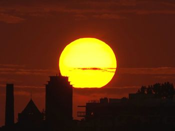 Silhouette buildings against cloudy sky during sunset