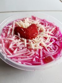 High angle view of dessert in bowl on table