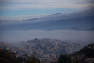 Aerial view of cityscape against sky