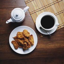 High angle view of coffee on table