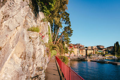 Panoramic view of river against clear blue sky