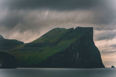 Scenic view of sea and mountains against sky
