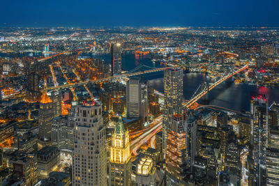Top view of new work cityscape from one world trade observatory as skyscraper at twilight