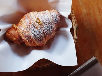 High angle view of dessert in plate on table