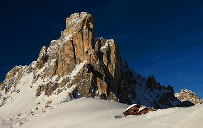 Low angle view of mountain against clear sky