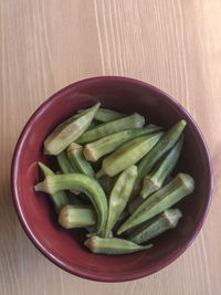 High angle view of vegetables in plate on table