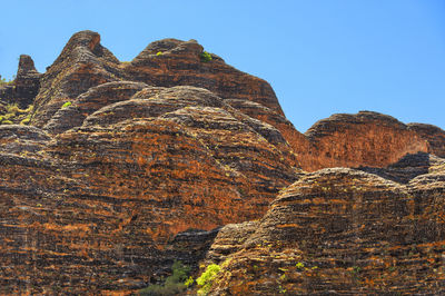 Low angle view of rocky mountain against sky