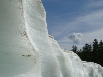 Low angle view of water flowing against sky