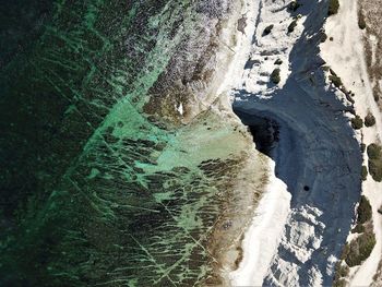 High angle view of water flowing on land