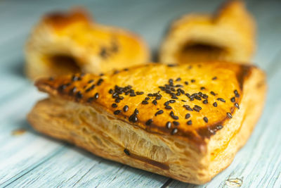 Close-up of bread in plate on table