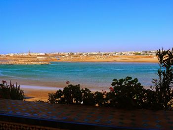 Scenic view of calm sea against clear sky