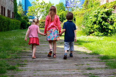 Rear view of girl standing in park