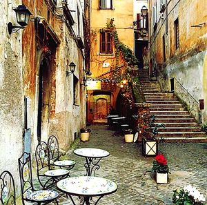 Narrow alley along buildings