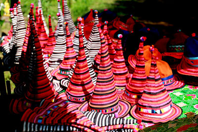 High angle view of multi colored for sale at market stall