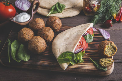 High angle view of food on table