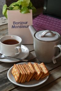 Close-up of breakfast served on table