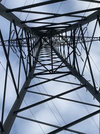 Low angle view of electricity pylon against sky