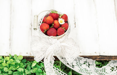 Close-up of strawberries in basket