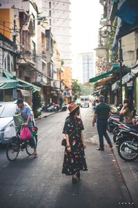 People walking on city street