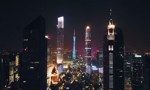 Illuminated city at night