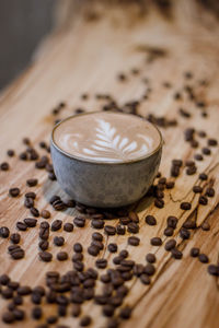 Close-up of coffee cup on table