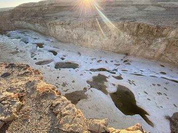 High angle view of rocks on land