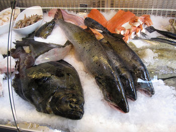 High angle view of fish for sale in market