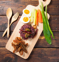 High angle view of food on table