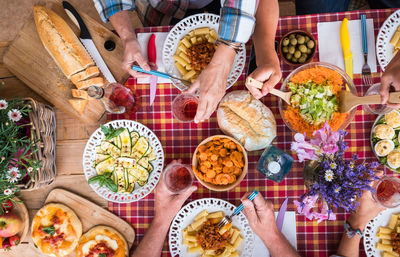 High angle view of food on table