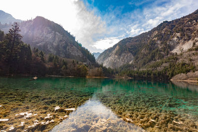 Scenic view of lake against cloudy sky