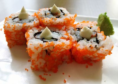 Close-up of sushi in plate. 