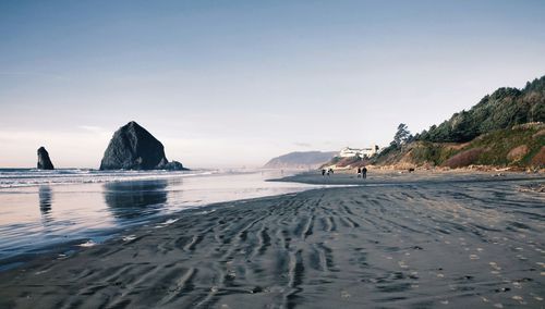 Scenic view of beach against clear sky