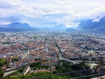 High angle view of cityscape against sky