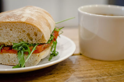 Close-up of breakfast served on table