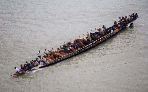 High angle view of boats in sea