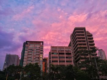 Modern buildings at sunset