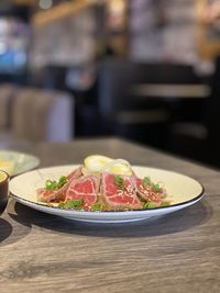 Close-up of food on table