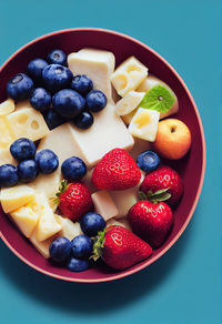 High angle view of fruits in bowl on table