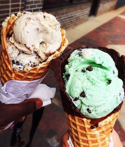 Close-up of hand holding ice cream cone