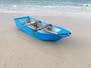 Boat moored on beach