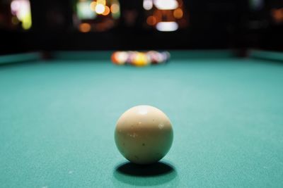 Close-up of ball on pool table